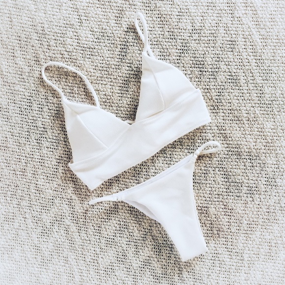 Sexy Boho Ribbed Longline White Bikini NEW!! - Picture 2 of 3